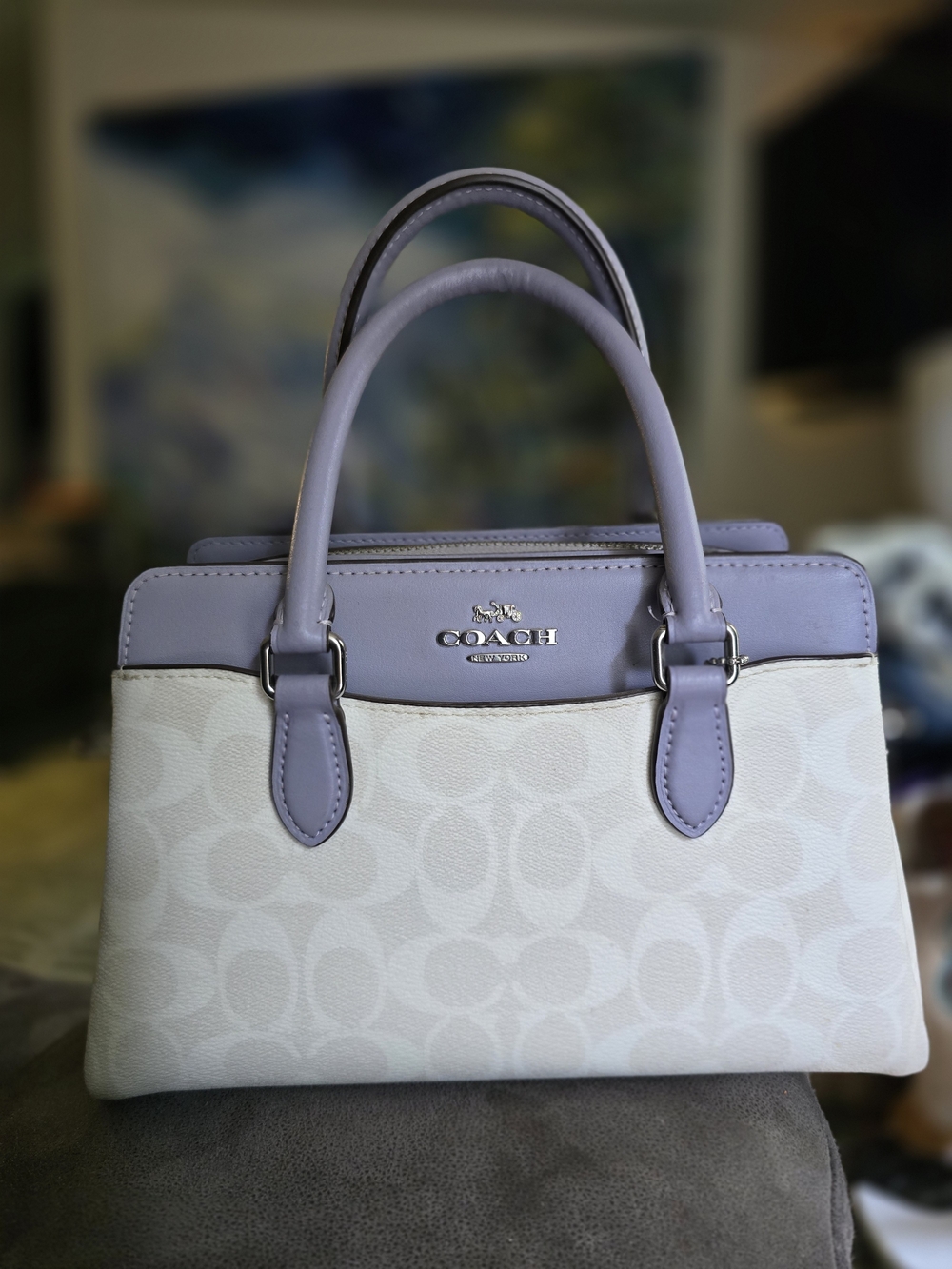 Coach Lavender and Cream Signature Satchel